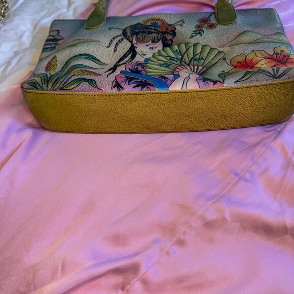 Rare ANUSCHKA Hand-Painted Genuine Leather Shoulder Japanese Geisha Art-to-Wear - Picture 5 of 8